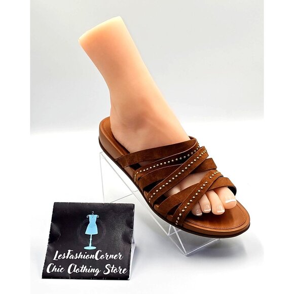 FitFlop Women's Brown Leather Lumy Strappy Studded Slide On Sandals Size 10 2428 - Picture 14 of 16